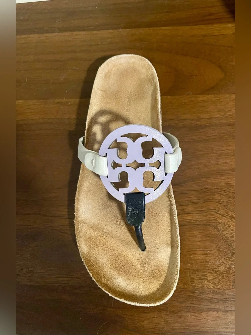 Tory Burch Miller Cloud Lavender White & Black Logo Sandals - Size 7 - Picture 4 of 6